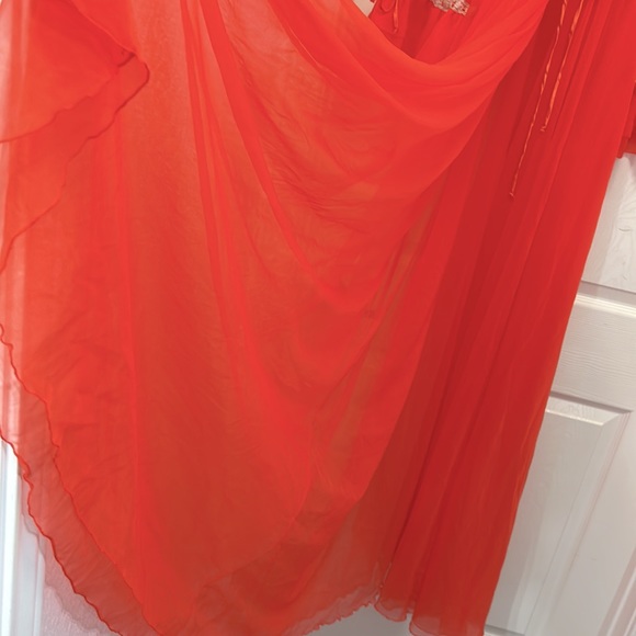 Intime California Stunning & Elegant VTG 1950’s 60’s Double Chiffon Coral Robe S - Picture 7 of 11